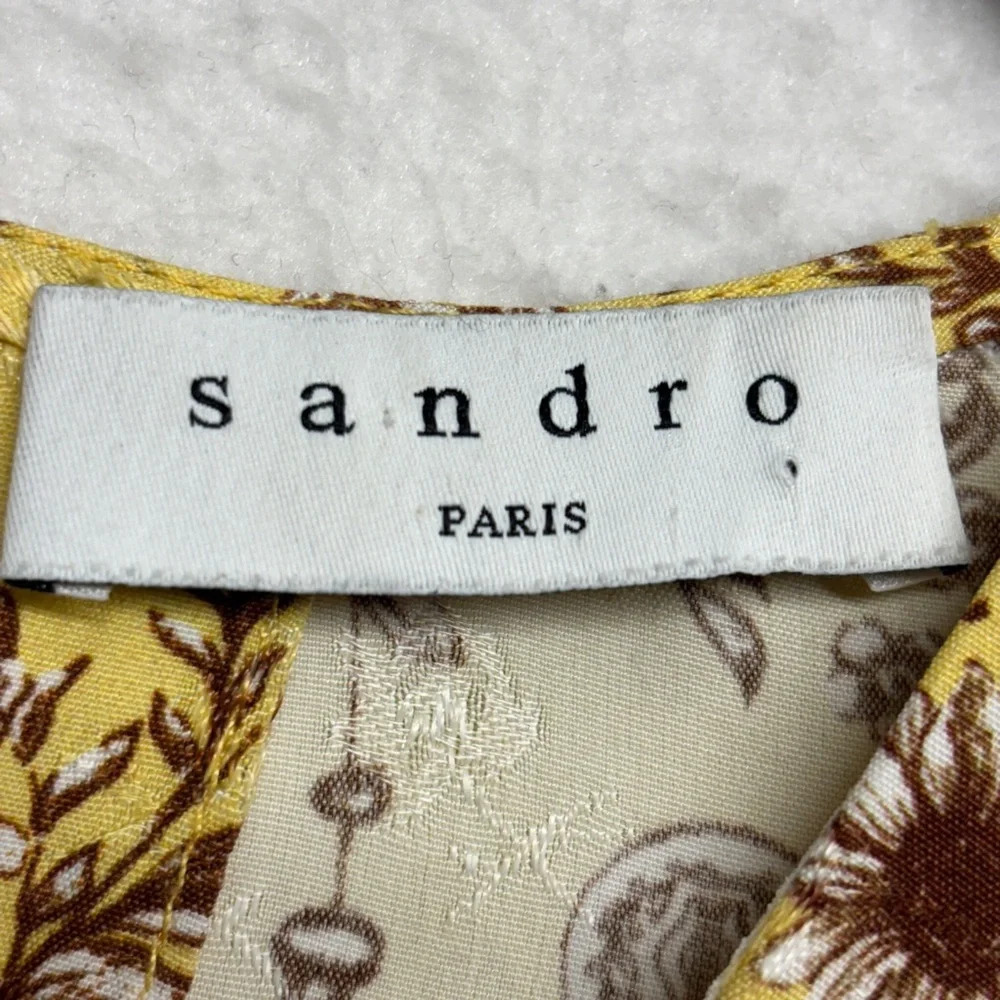 SANDRO Esther Cutout Floral Jaquard Midi‎ Dress in Yellow Cottagecore Prarie 34 - Picture 9 of 14